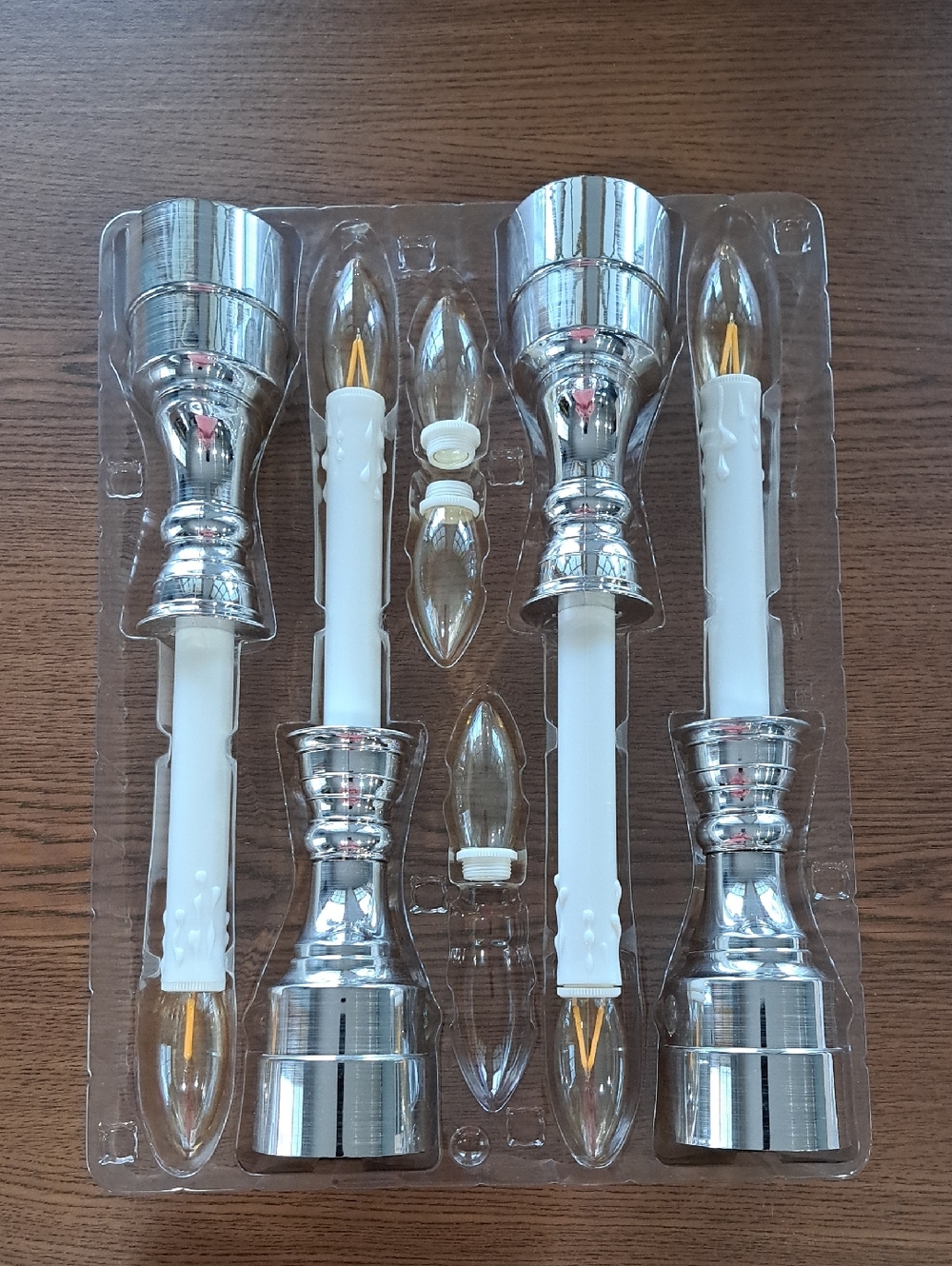 Bethlehem Lights Set of 4 Silver LED Candle Holders with White Candles